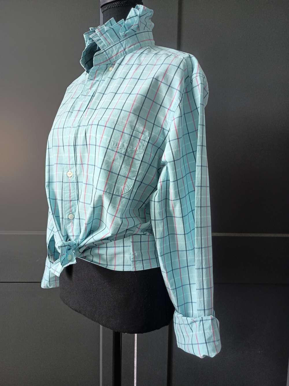 Upcycled Women's J Crew Ruffle Collar Shirt #112